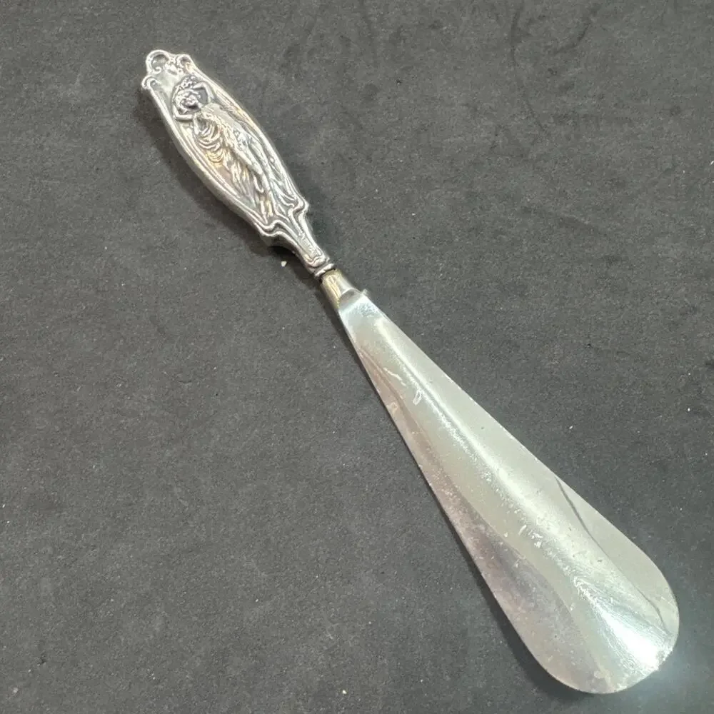 Antique Sterling Silver Shoe Horn Art Lady Handle